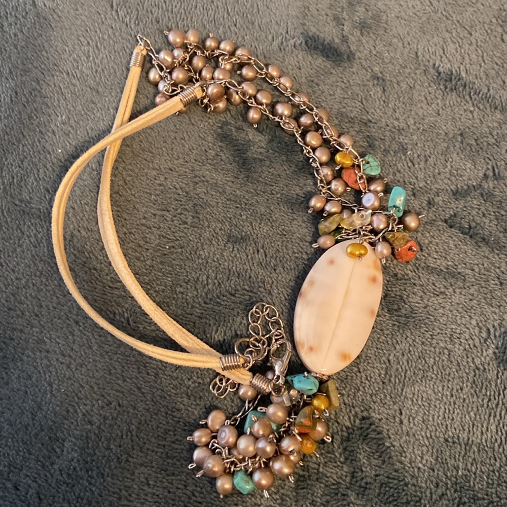 🔮Ocean amulet shell,Pearl,Crystals necklace stones, boho tribal